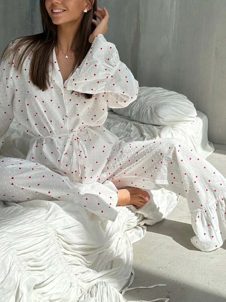 Linad Print Pajamas For Women 2 Piece Sets Cotton Long Sleeve Sleepwear Female Casual Trouser Suits Autumn Fashion Nightwear