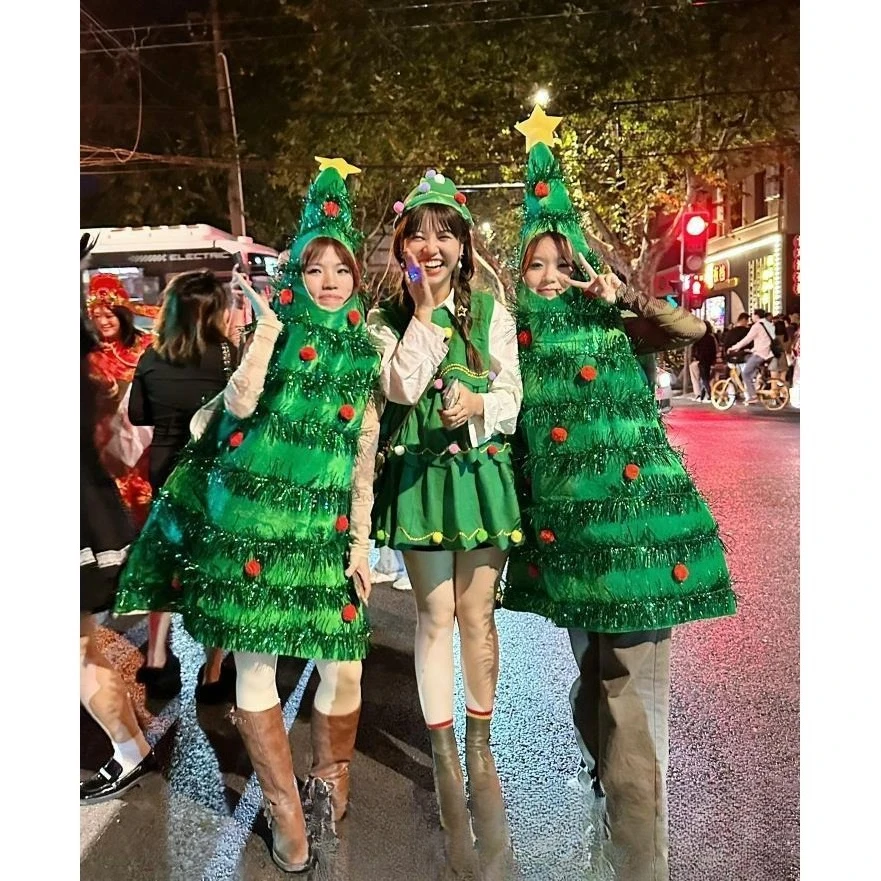 Women Christmas Cosplay Costume Adorable Green Christmas Tree Outfit Set Festive Holiday Party Wear Cute Xmas Clothing In Stock
