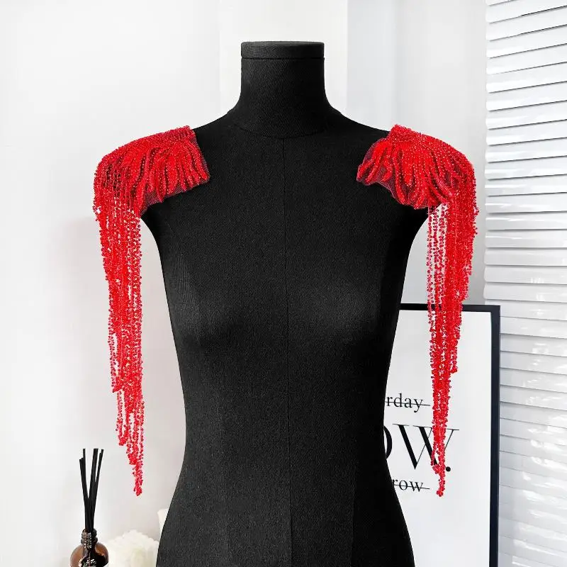 1 قطعة سلسلة شرابة طويلة الترتر الكتف الحلي فستان الزفاف أداء الملابس رقعة تطريز أنيقة #3