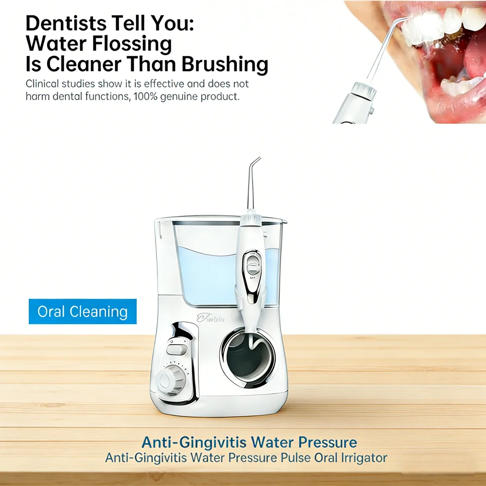 

Family Use Electric Countertop Water Flosser 800ML Large Water Tank 10 Modes 5 Nozzles Oral Irrigator for Home