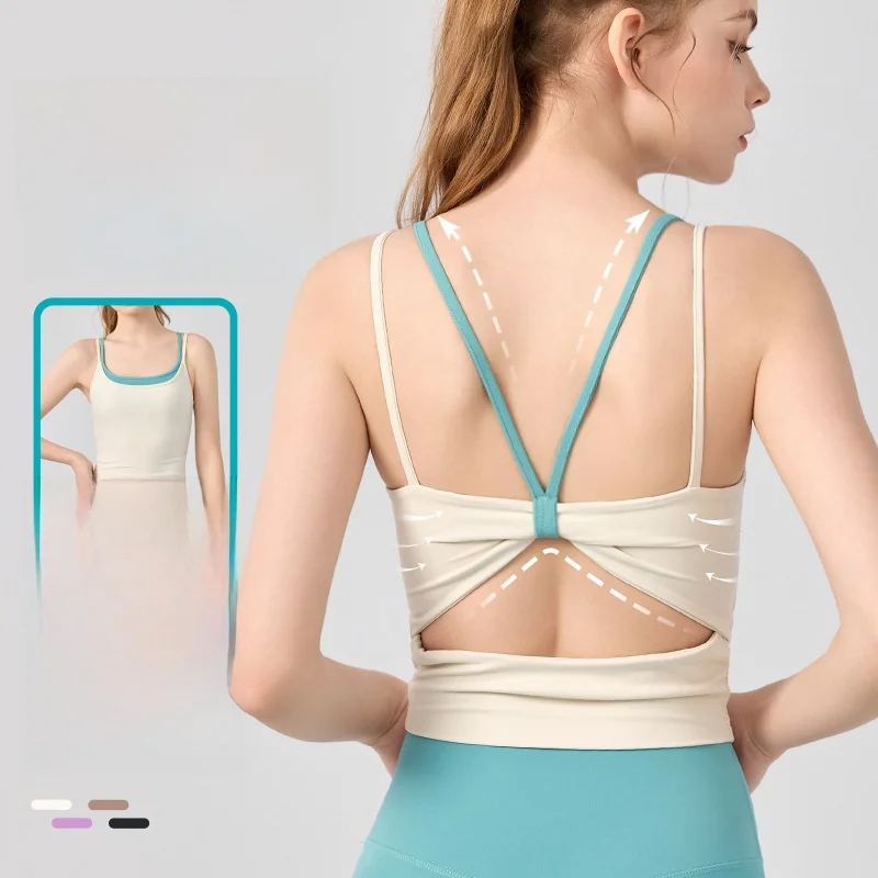 

Женский спортивный бюстгальтер контрастного цвета с принтом бабочки, топ для фитнеса и тренировок с накладкой на грудь, искусственный двухсекционный жилет для йоги на подтяжках