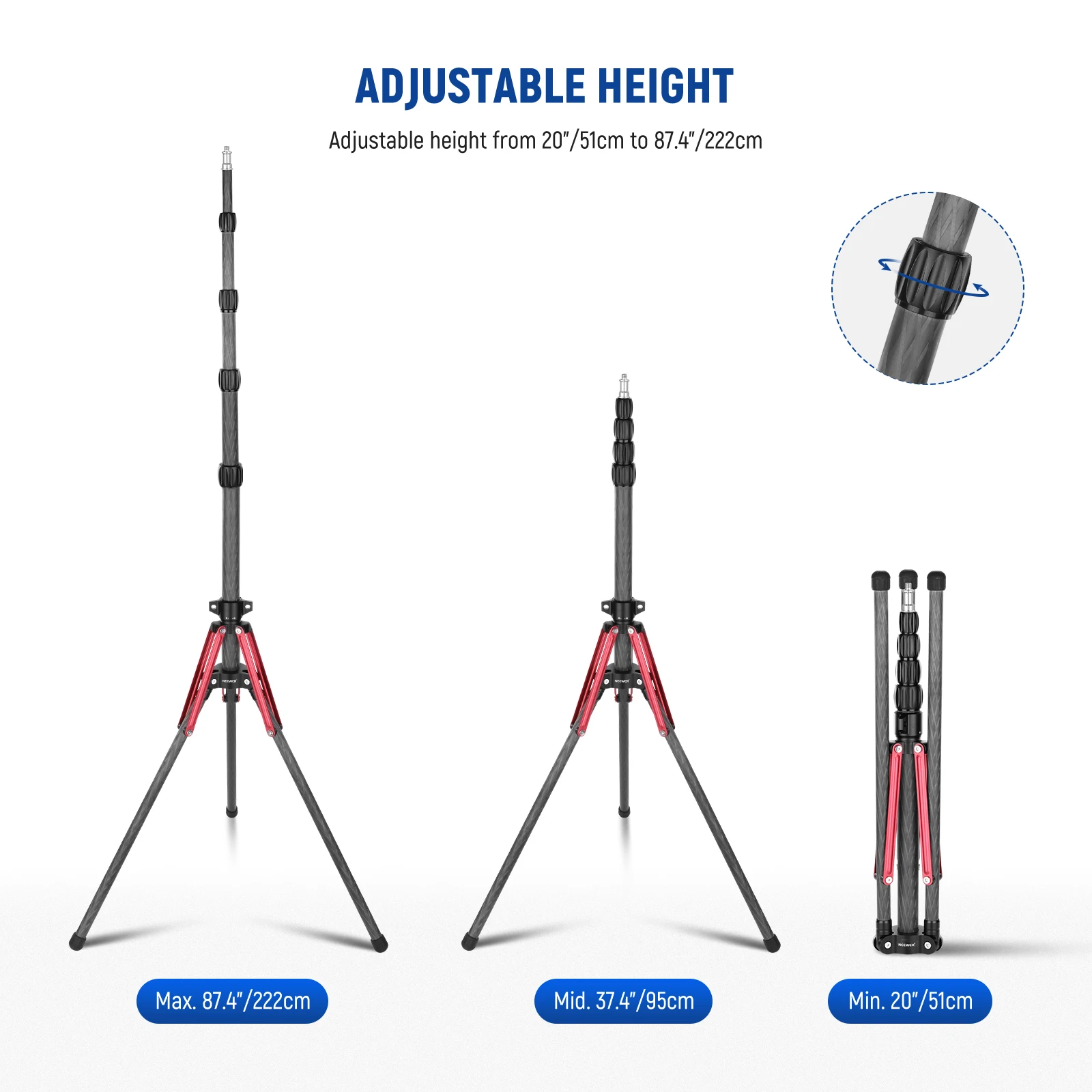 

NEEWER Light Stand Carbon Fiber 86.5"/220cm Portable Travel Tripod Stand for Outdoor Photography Speedlite Strobe Softbox