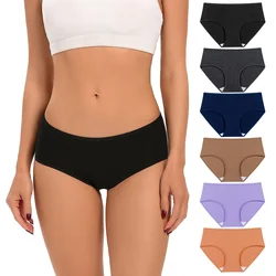 Molasus 6 PCS Womens Cotton Hipster Underwear Low Waist 100% Cotton Crotch Briefs Ladies Full Seat Coverage Panties Large Size