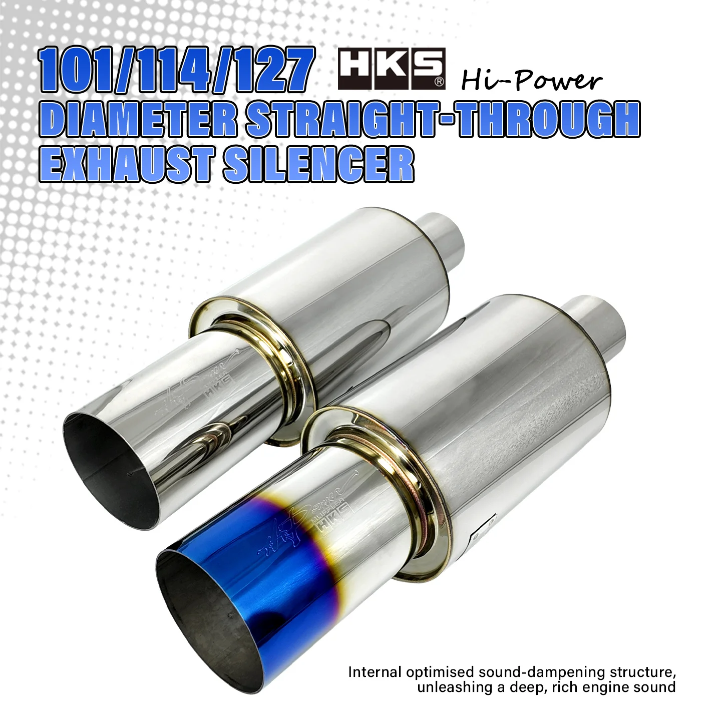 HKS Style 101‑114‑127mm Rear Straight‑Through Muffler JDM Slant‑Out Exhaust Cannon, Car Modified Exhaust Silencer Loud SoundWave