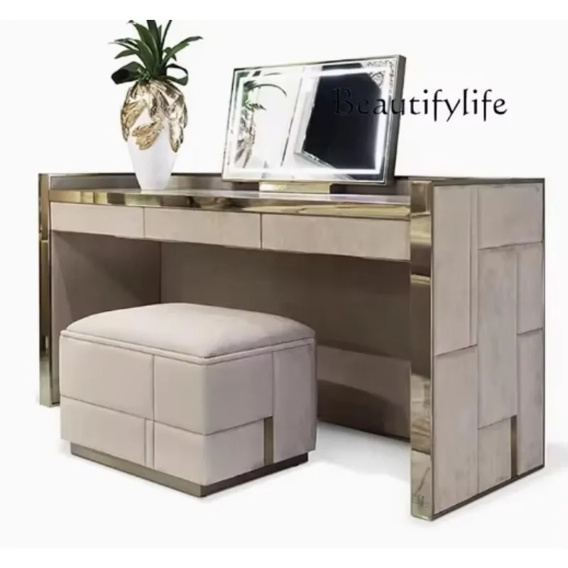 Q Italian light luxury matte leather dressing table simple high-end small apartment bedroom luxury marble countertop dressing
