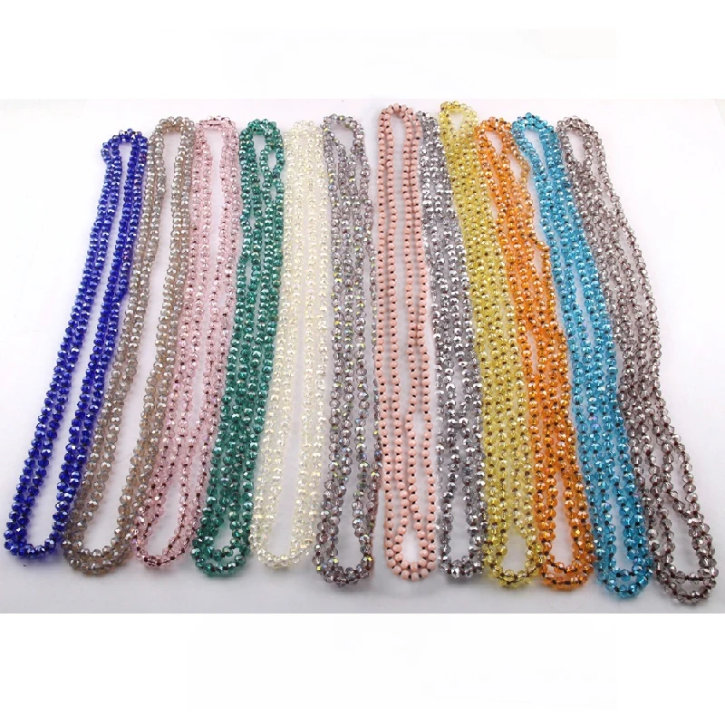 Fashion Bohemian Tribal Jewelry Long knotted 6mm 150CM Glass Crystal Necklace