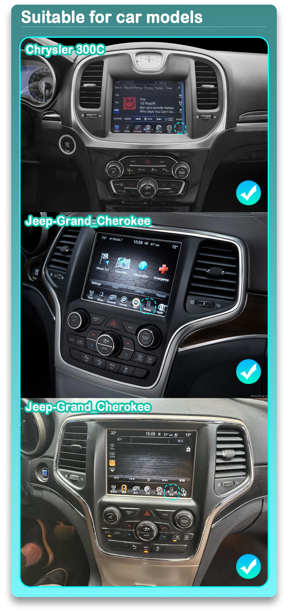 Wireless Carplay/Android Auto Interface Box For Jeep-Grand_Cherokee 2014-2017 Chrysler 300C 2014-2016 Android Car