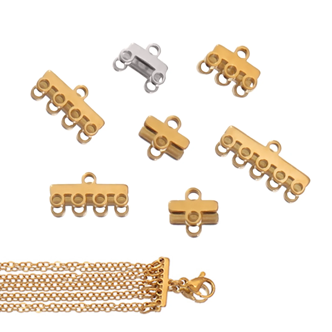 Fermoir à couche en acier inoxydable, 10 pièces, pour collier, Bracelet, 5 boucles, pendentif, connecteur pour bricolage, résultats de fabrication de bijoux