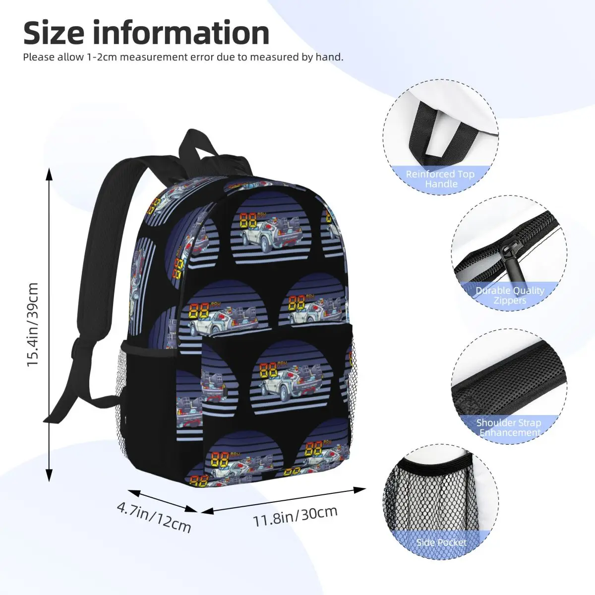 DeLorean Back To The Future Backpack Student Boys Girls BookBag Men Women School Bag Computer Shoulder Bags