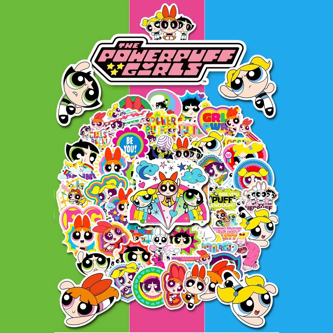 50PCS The Powerpuff Girls Stickers Buttercup Bubbles Anime Decal Skateboard Laptop Cute Cartoon Movie Sticker Toys Girls Gifts