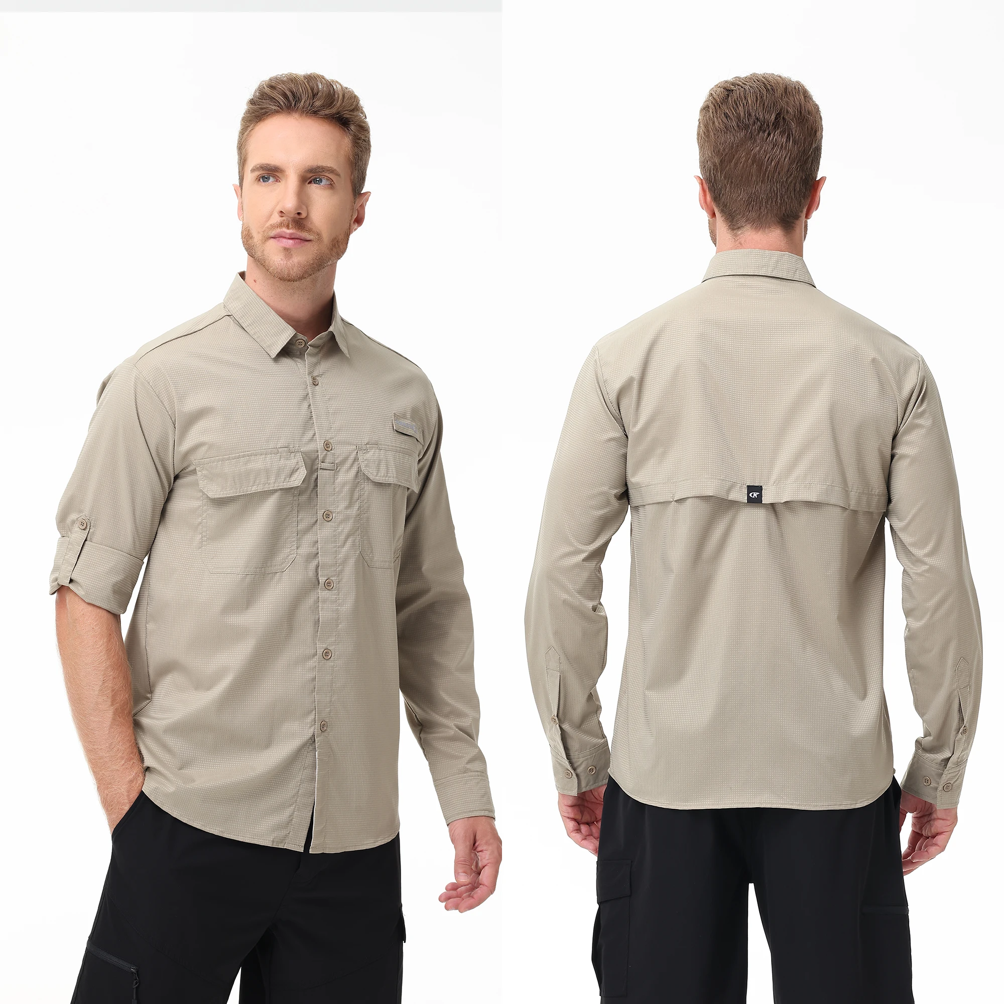 Men's UPF 50+ Long Sleeve Fishing Shirts, Rash Guard Casual Button Down Shirt with Breathable Mesh for Outdoor Fishing Camping