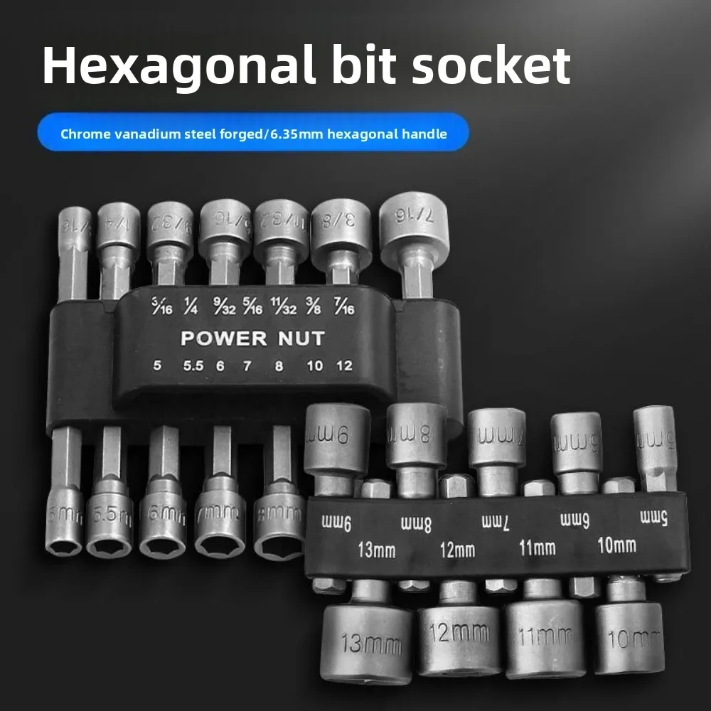 Powerful Socket Wrench Drill Bit Nut Driver Set 1/4'' Shank Hexagonal Handle Screwdriver Socket Adapter Kit 5-13mm Hand Tools