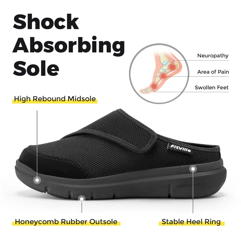 Fitville Women's Orthopedic Slippers Wide Fleece Lined Clogs with Arch Support Recovery Pedic Shoes Comfortable Slip-On Footwear