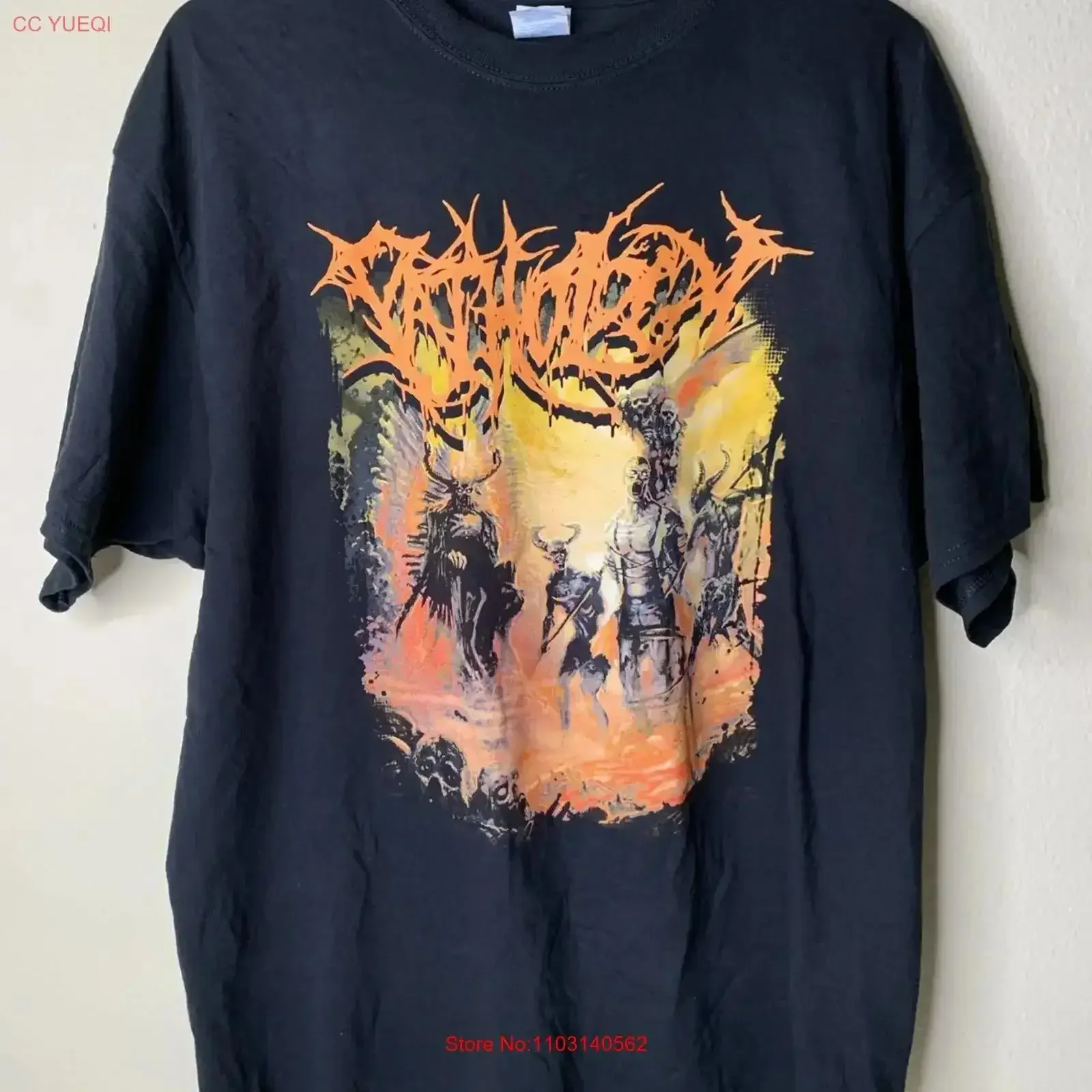 Pathology Band T Shirt Mens Sz XL Death Metal Music Promo Unholy Descent vintage Washed homme streetwear Stretched graphic