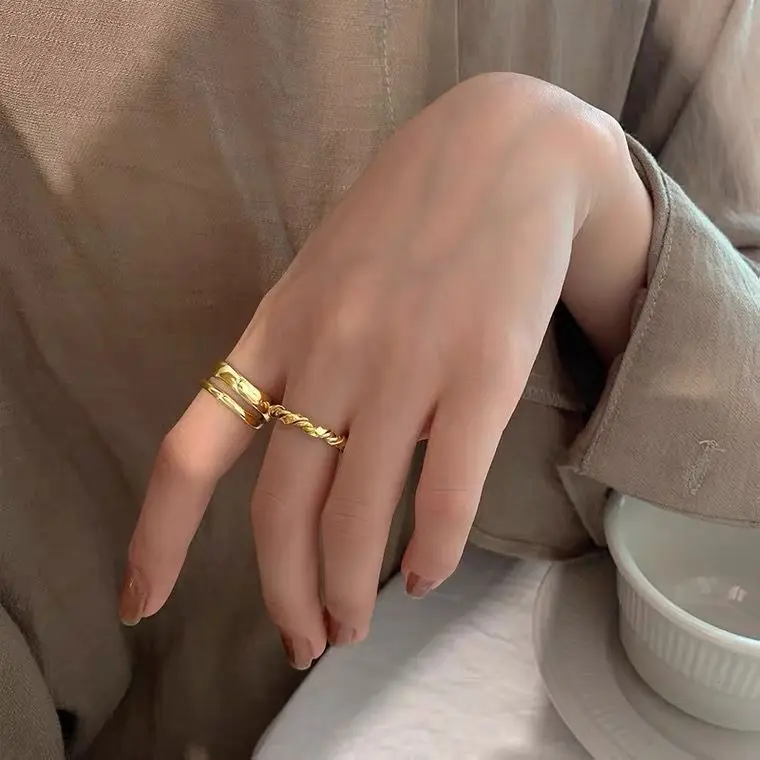 

Irregular Double Layer Smooth Wave Ring INS Style Personalization Open Ring Y2K Style Women's Ring Gold Matching Accessories