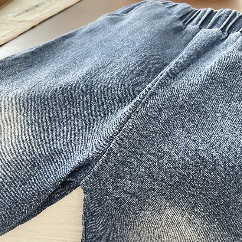 2-teiliges Kleidungsset für Jungen, künstlich zweiteiliger, kariertes Polo-Sweatshirt mit Cartoon-Hund-Aufdruck + Jeanshose mit elastischem Bund, Frühling – Detail 15