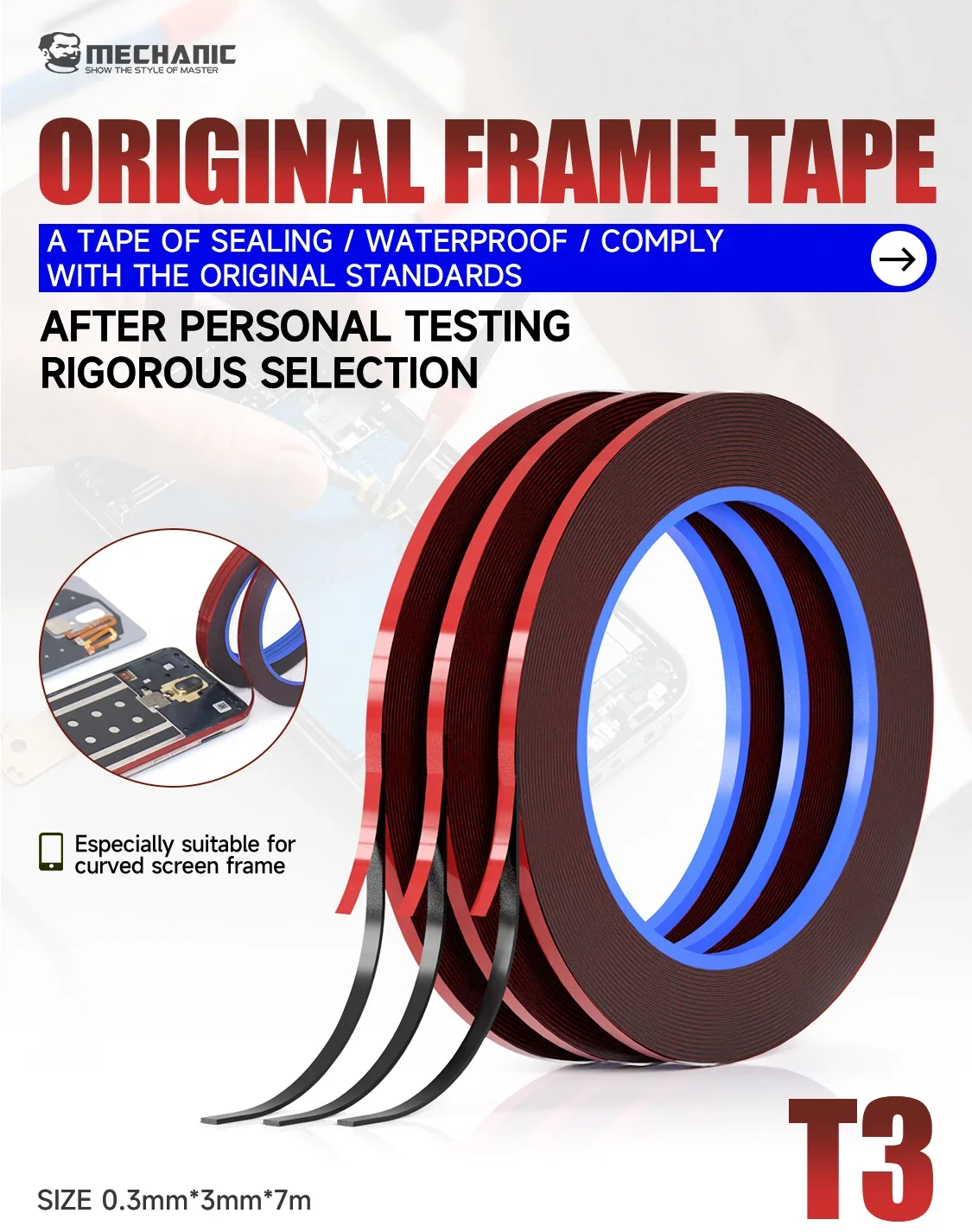 MECHANIC T3 3mm Double Sided Adhesive Tape For CellPhone Tablet LCD Screen Back Cover High Temperature Resistance Sealing Tape