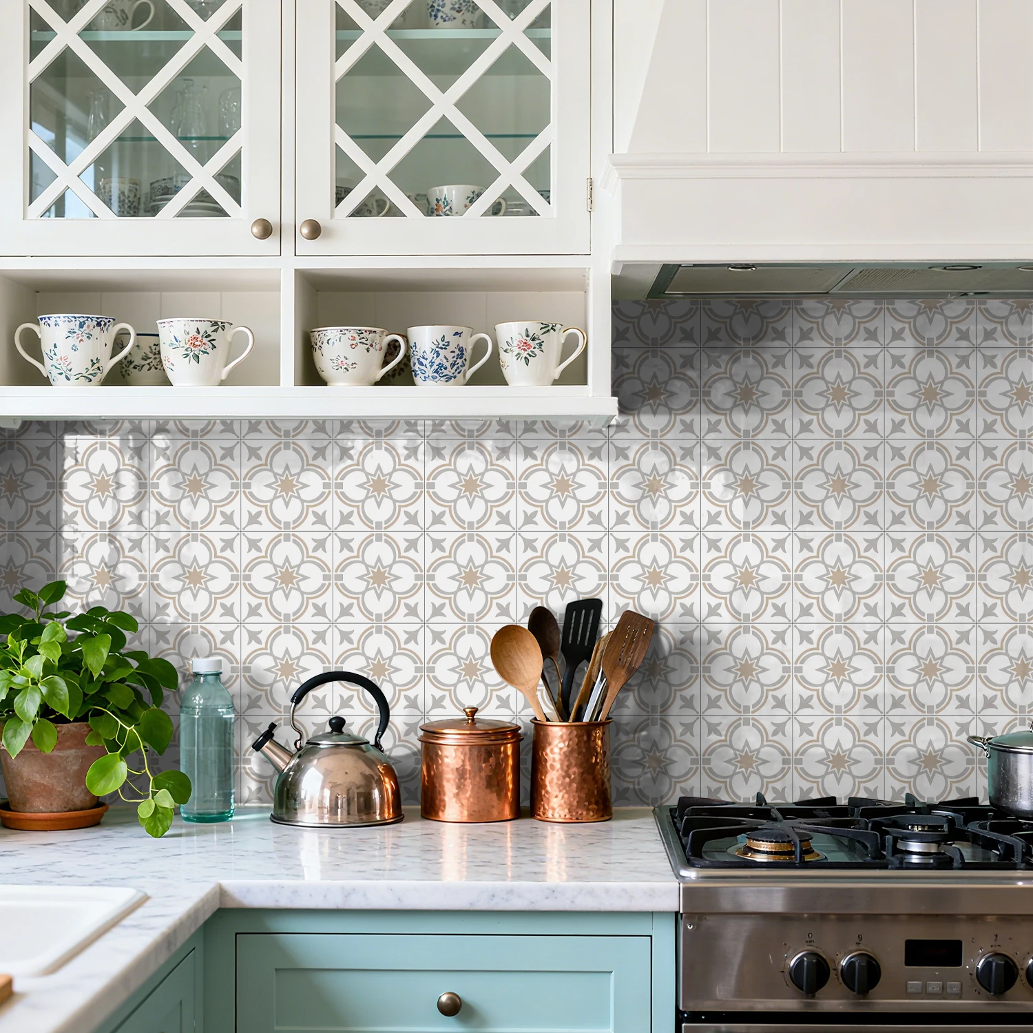 24pcs Wall Stickers, Morandi Gray-Brown Tones, Self-Adhesive, Removable, Waterproof, Kitchen & Bathroom Decorative Stickers,