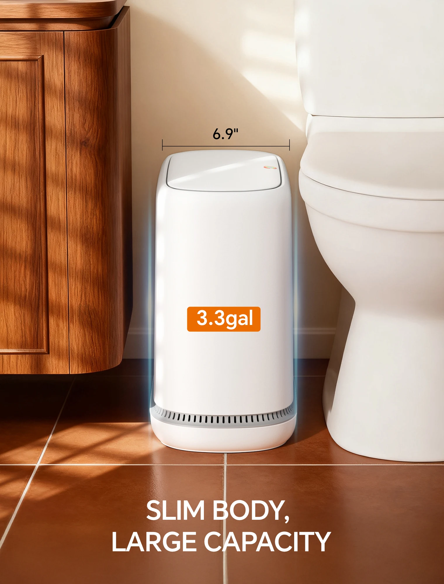 Joybos 3.3 Gallon Slim Trash Can For Bathroom, Auto-Bagging & One-Press Lid, 12.5L Large Waste Bin For Narrow Gap, Modern Hands-Free Garbage Pail For Bedroom Office