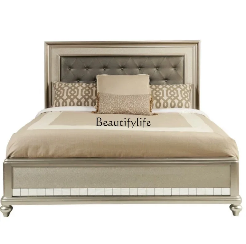 

American simple modern solid wood bed French double bed soft bed fabric
