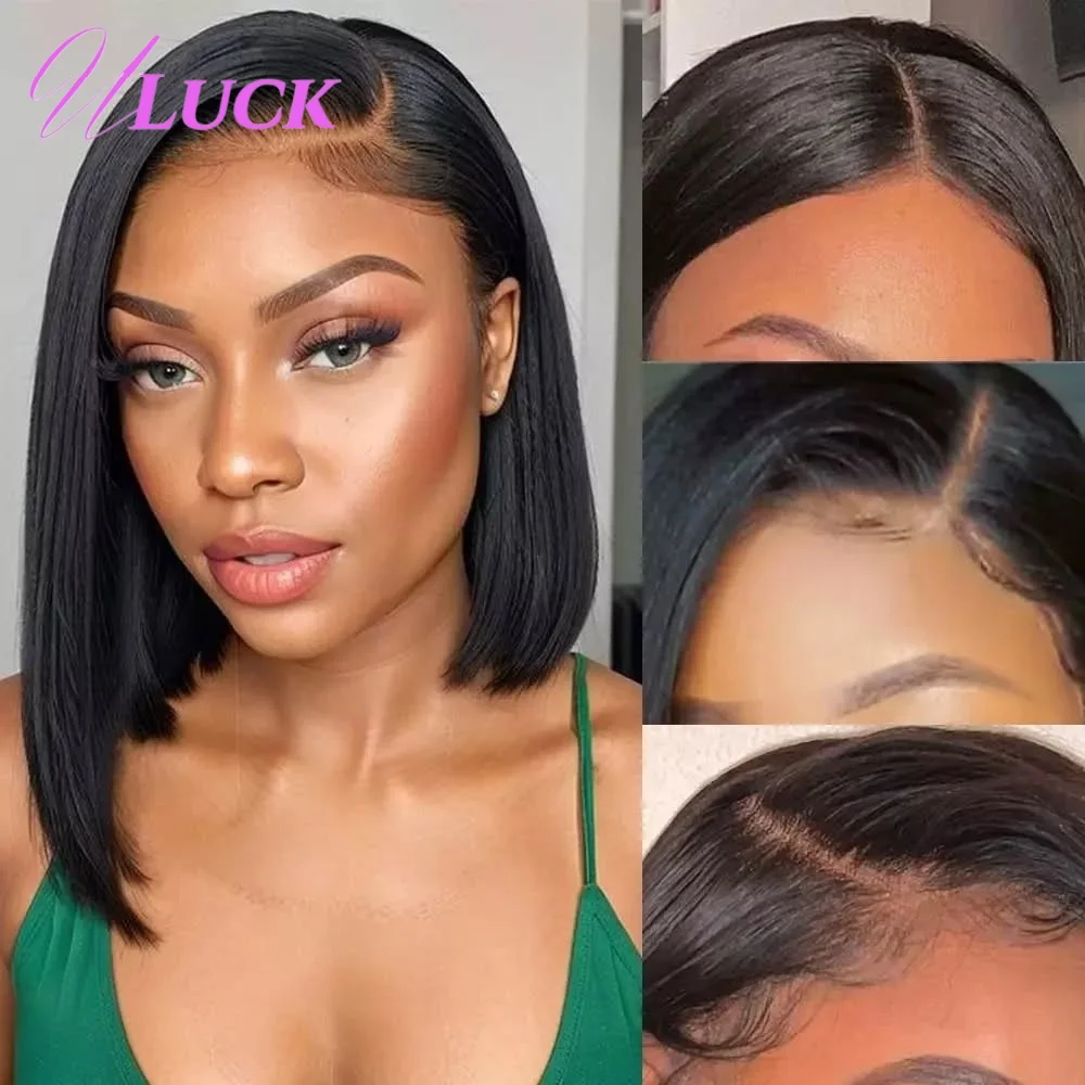 

Uluck Double Drawn Straight Bob Wigs 100% Human Hair Wigs With Natural Hairlines 200% Density 13x4 Lace Frontal Wigs For Women