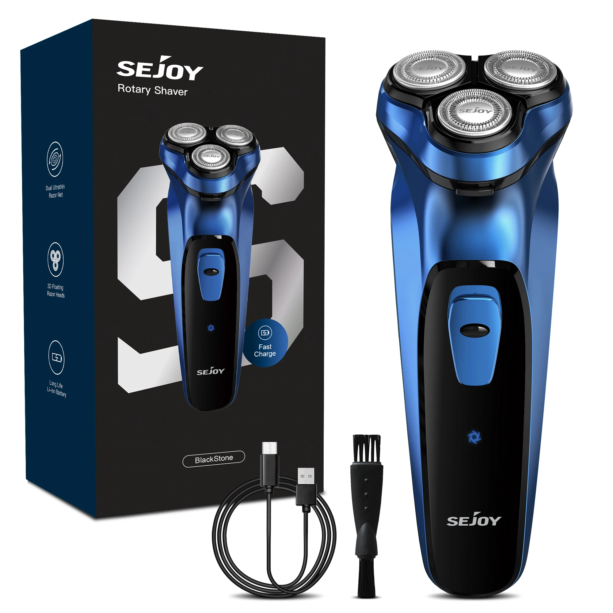 Sejoy 5W Electric Rotary Shavers for men 2 in 1 Razor Rechargeable Hair Trimmer 3D Floating Blade Washable Shaving Beard Machine