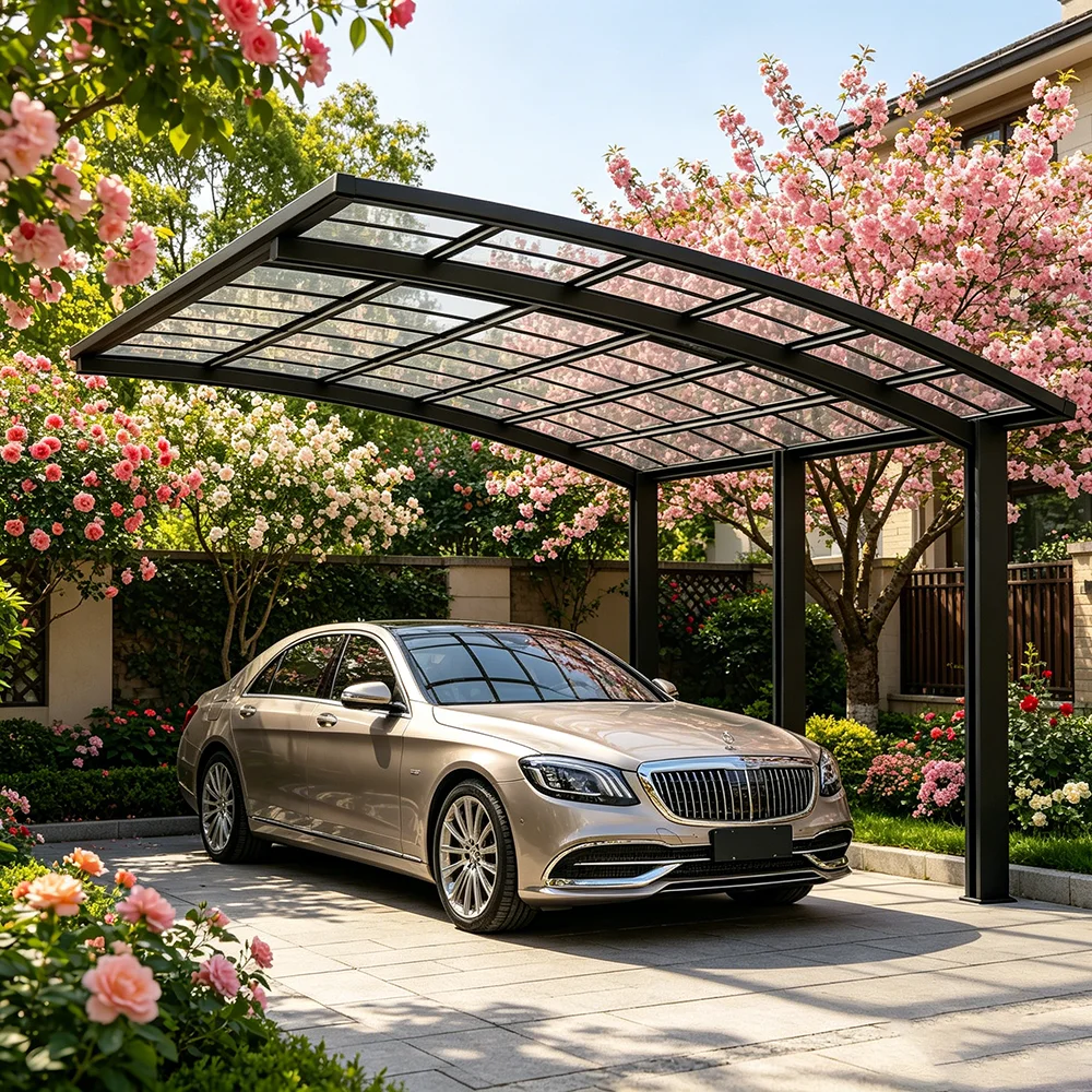 Functional Polycarbonate Carport, Thickened Aluminium Frame Garage, Arc Design Single Side Carport, Full Weather Car Protection