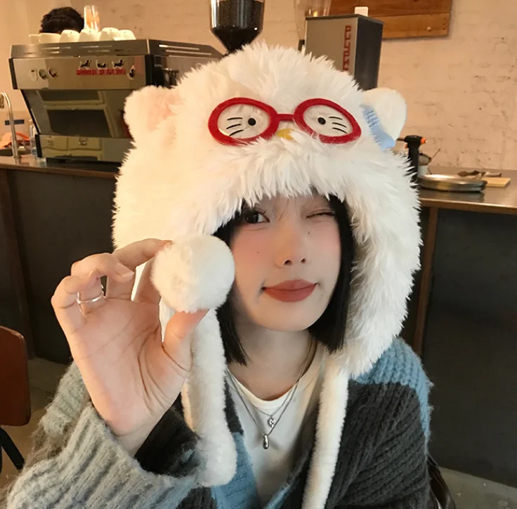 Cute Little Sheep Plush Hat for Women's Winter New Item Cold Resistant and Warm hat  Thick Ear Protection Hat Gift H1