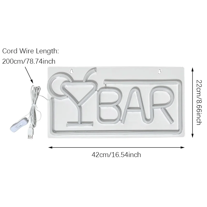 Bar Neon Sign Lamp, LED Neon Bar Sign, Cocktail Bar, Wall Decoration Lighting, Club, Pub, Nightclub, Birthday, Store, Party Sign