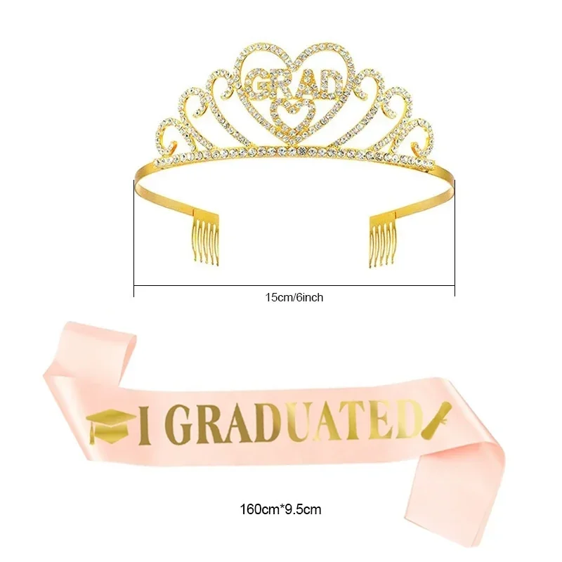 2025 تخرج وشاح الساتان بريق التاج لحفلات التخرج بالونات ديكور كابينة تصوير الدعائم البكالوريوس تخرج اللوازم
