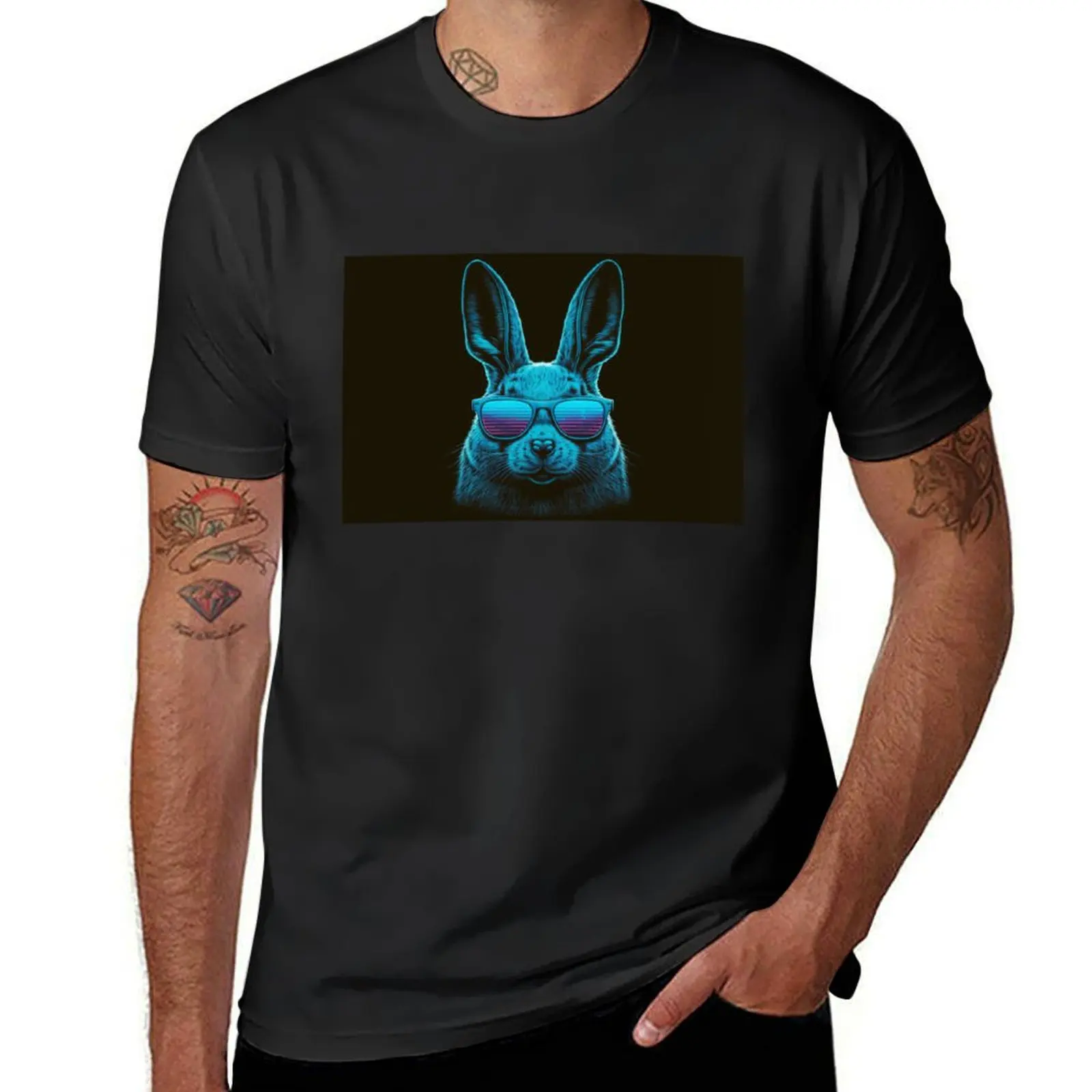 

Cool, sweet bunny, Easter bunny, pop art style, blue T-Shirt sports fans boys animal print graphics vintage clothes mens t shirt