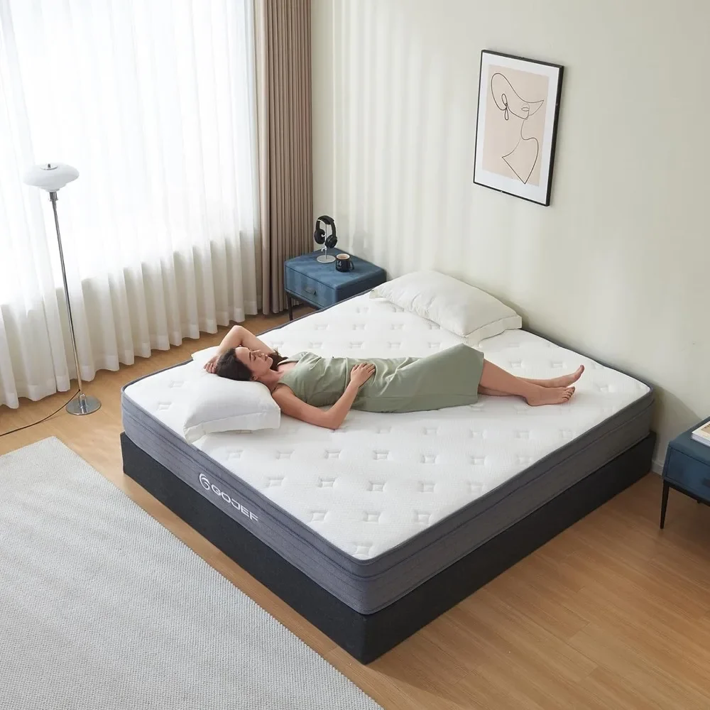 12 Inch Memory Foam Mattress in A Box with Independent Spring, Soft and Comfortable Medium Firm Mattress, Pressure Relief