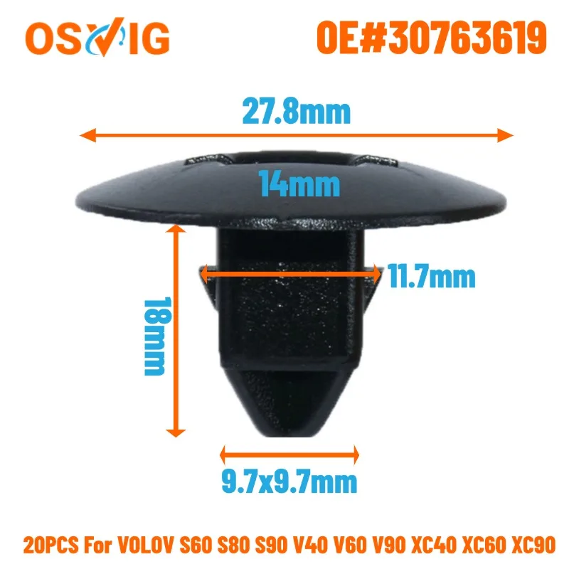 

20pcs OE#30763619 Car Front Bumper Grille-Deflector Panel Clip for VOLVO 08-16 C40 S60 S80 S90 V40 V60 V70 V90 SC40 SC60 SC90