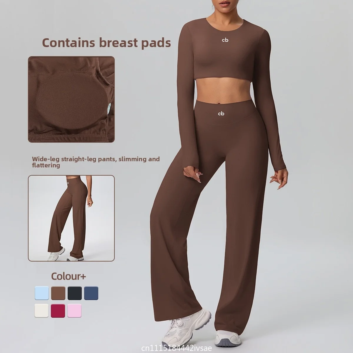 Women 2Pcs Yoga Set Quick Dry Crop Top & Wide Leg Pants Double-sided Brushed Naked Feel Butt Lifting Fitness Running Sportswear
