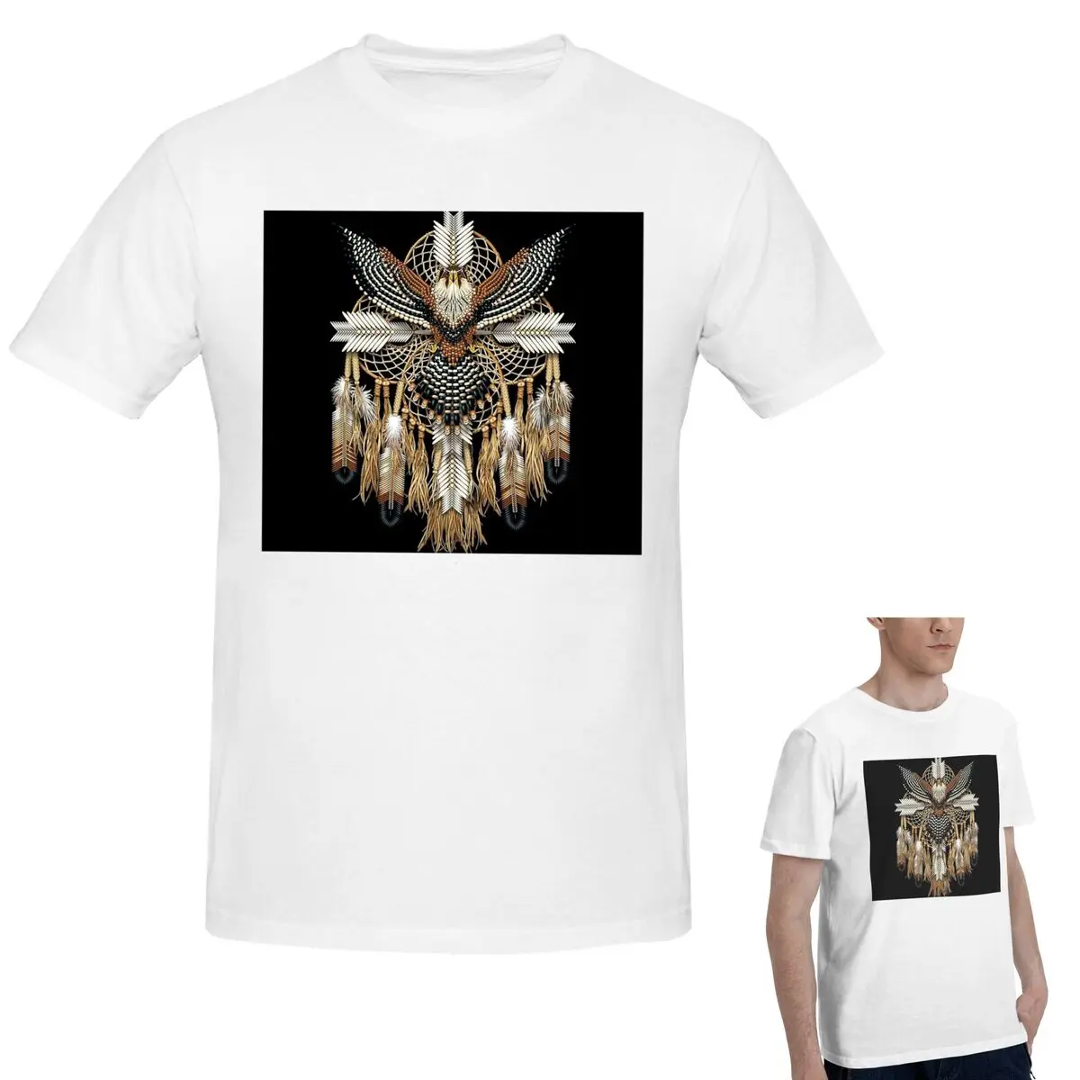 

Футболка из 100% хлопка с изображением орла и индейского искусства, мужская забавная футболка большого размера, мужские летние рубашки с круглым вырезом, топы, S-6XL