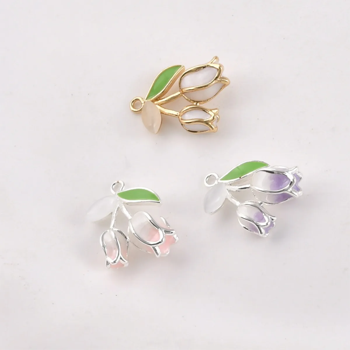 Brass Thick Silver Plated Color Retentive Fresh Lily of the Valley Rose Bud Pendant DIY Bracelet Necklace Earring Jewelry Making