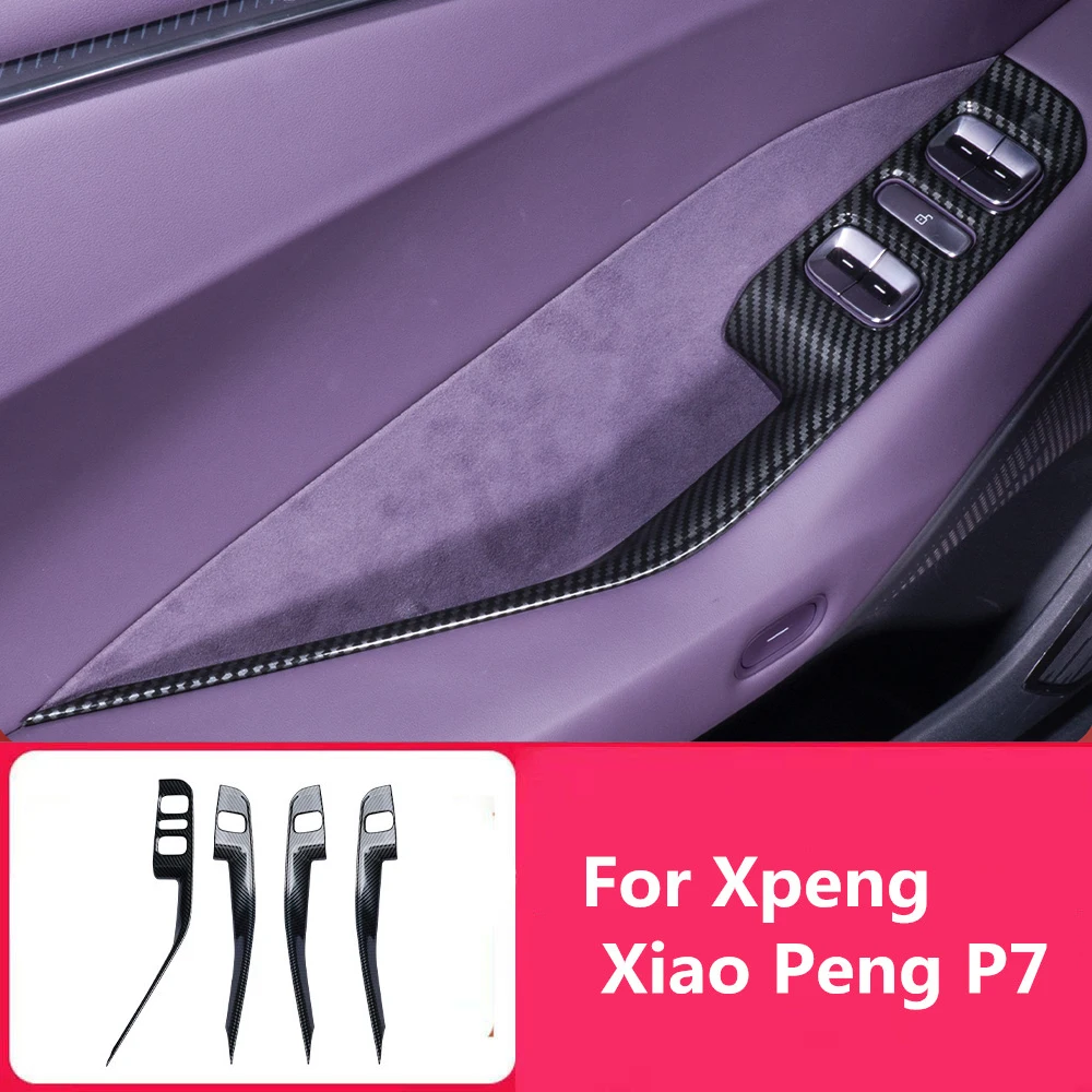 

Подходит для Xpeng Xiao Peng P7 2024 2025, переключатель оконного стекла, декоративная рамка, узор из углеродного волокна, аксессуары для интерьера, поставки