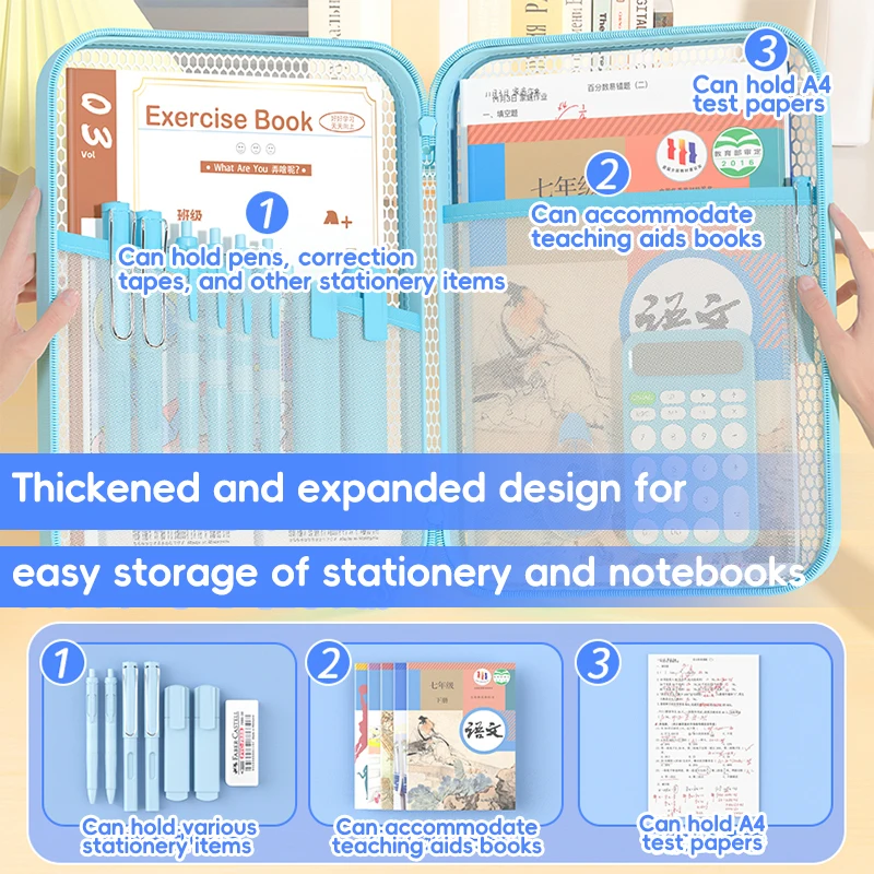 HUAJIE A4/A5 Zipper Document Bag Multi-Layer Subject File Folder Large Capacity Storage Bag with Handle for Students