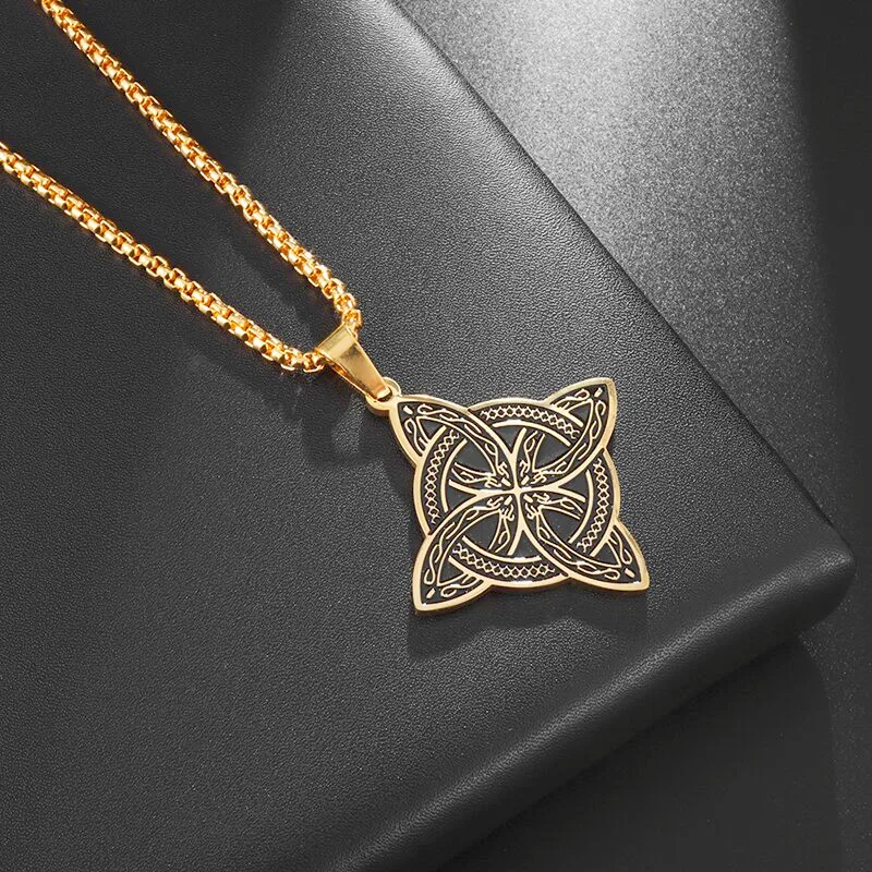 Classic Vintage Witch Knot Celtic Stainless Steel Pendant Necklace for Men Amulet Women Jewelry Gift