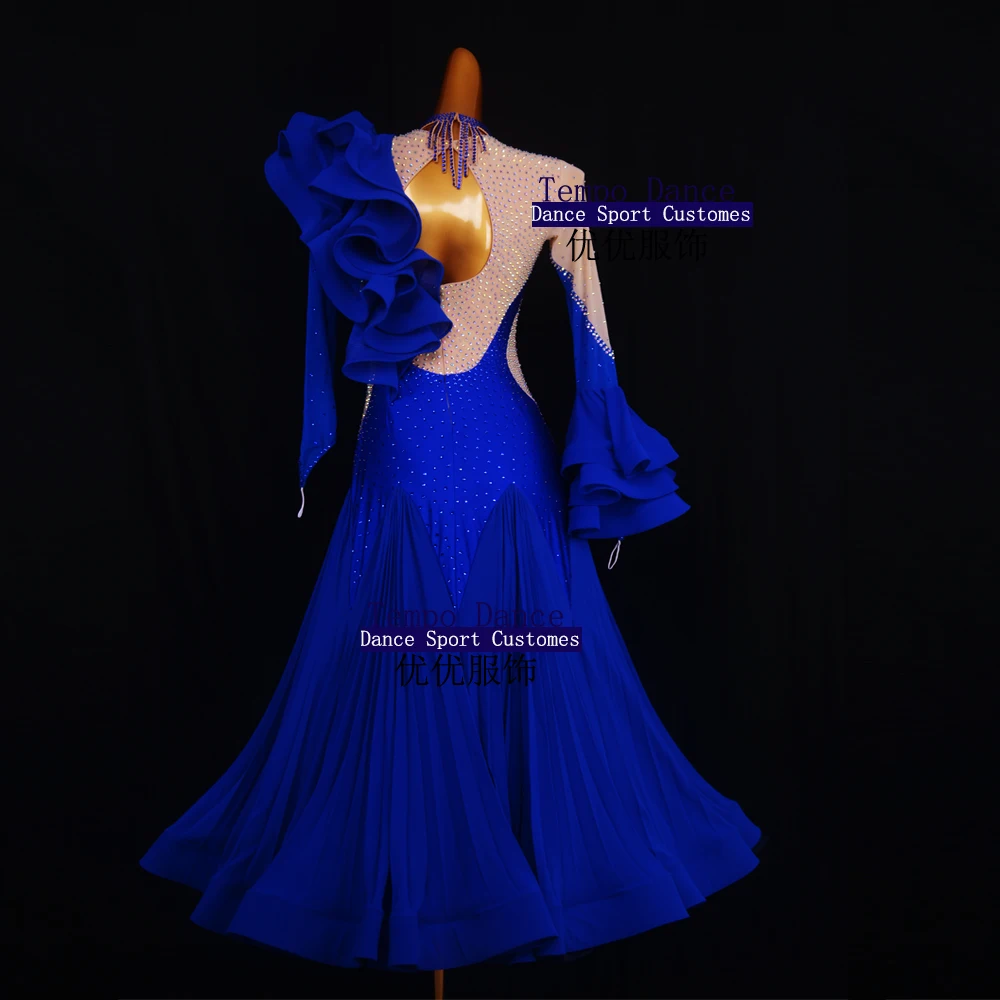 Women Modern Dance Competition Costume New Slap up Big Hem Diamond Dress Tango Waltz Ballroom Dancing Performance Stage Wear