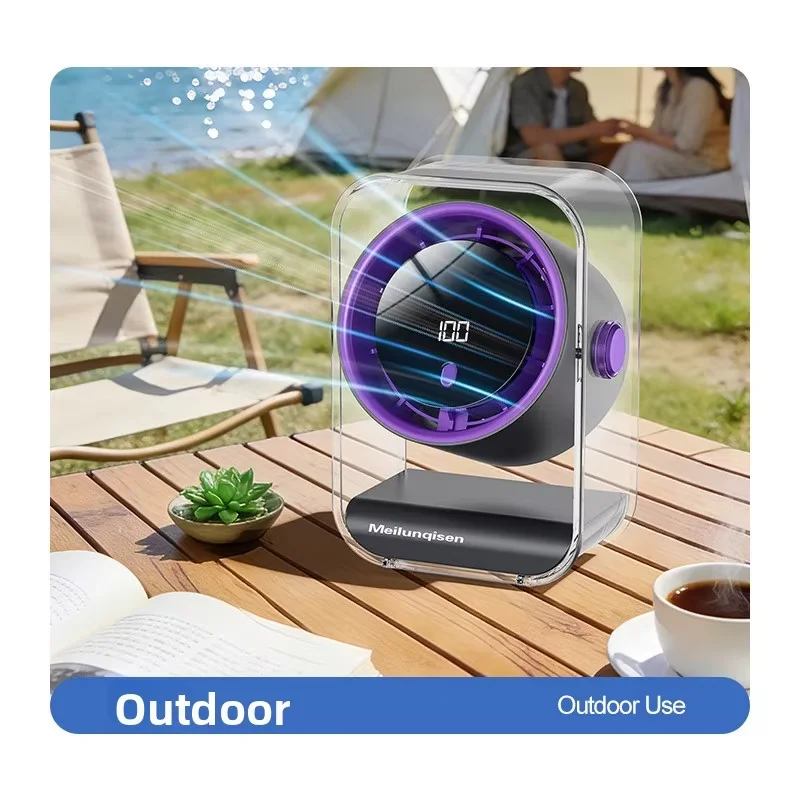 

Cross-border Household Desktop Bladeless Fan Smart Digital Display USB Charging 100 Gear Turbo Touch Control Low Noise 36dB