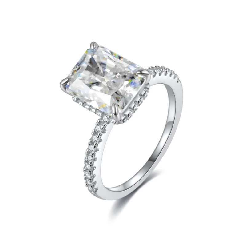 

Gazing Jewelry S925 Sterling Silver Radiant Cut 4ct Moissanite 8*10mm Rectangular Ring - Women's Wedding Jewelry