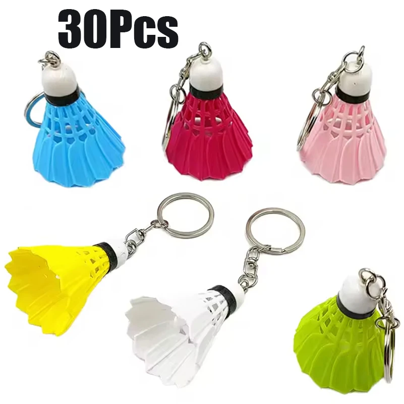 30Pcs Badminton Shuttlecock Keychains, Multicolor Mini Plastic Badminton Key Ring Charms, Sports Themed Pendant Gifts