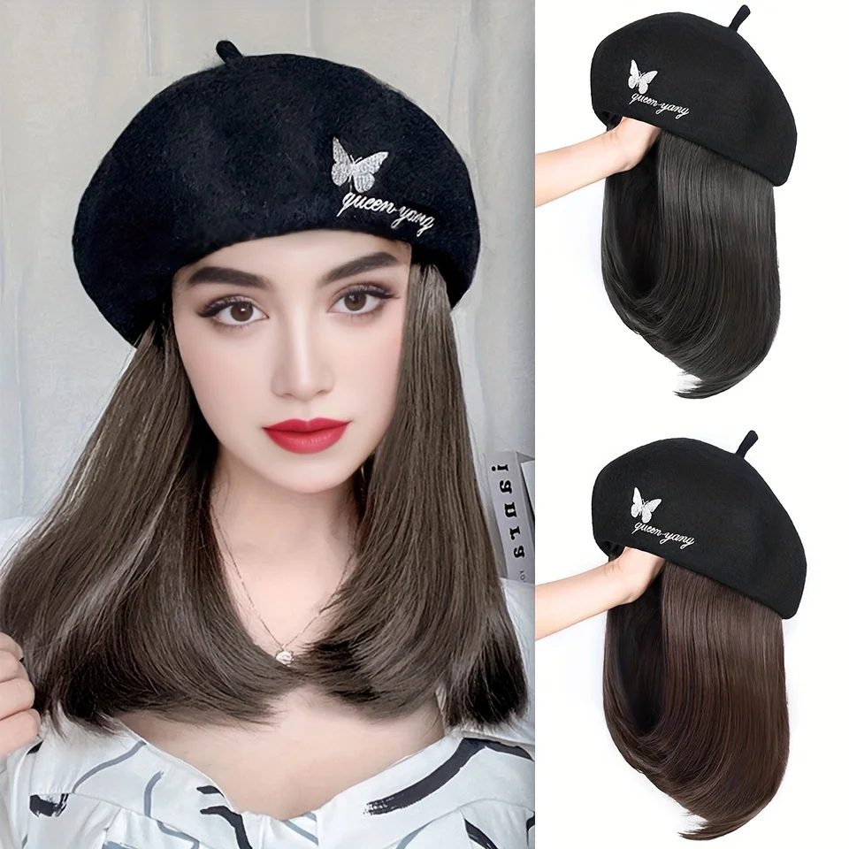 Hat Wig Beret Hat With Hair Extensions Classic French Fashion Hat Attached 12