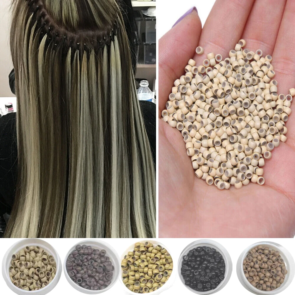 

Beads Silicone Lined Micro Rings 4MM For Nano Tip Hair Extensions 500units Nano Micro Ring Hair Extensions Nano Beads Links
