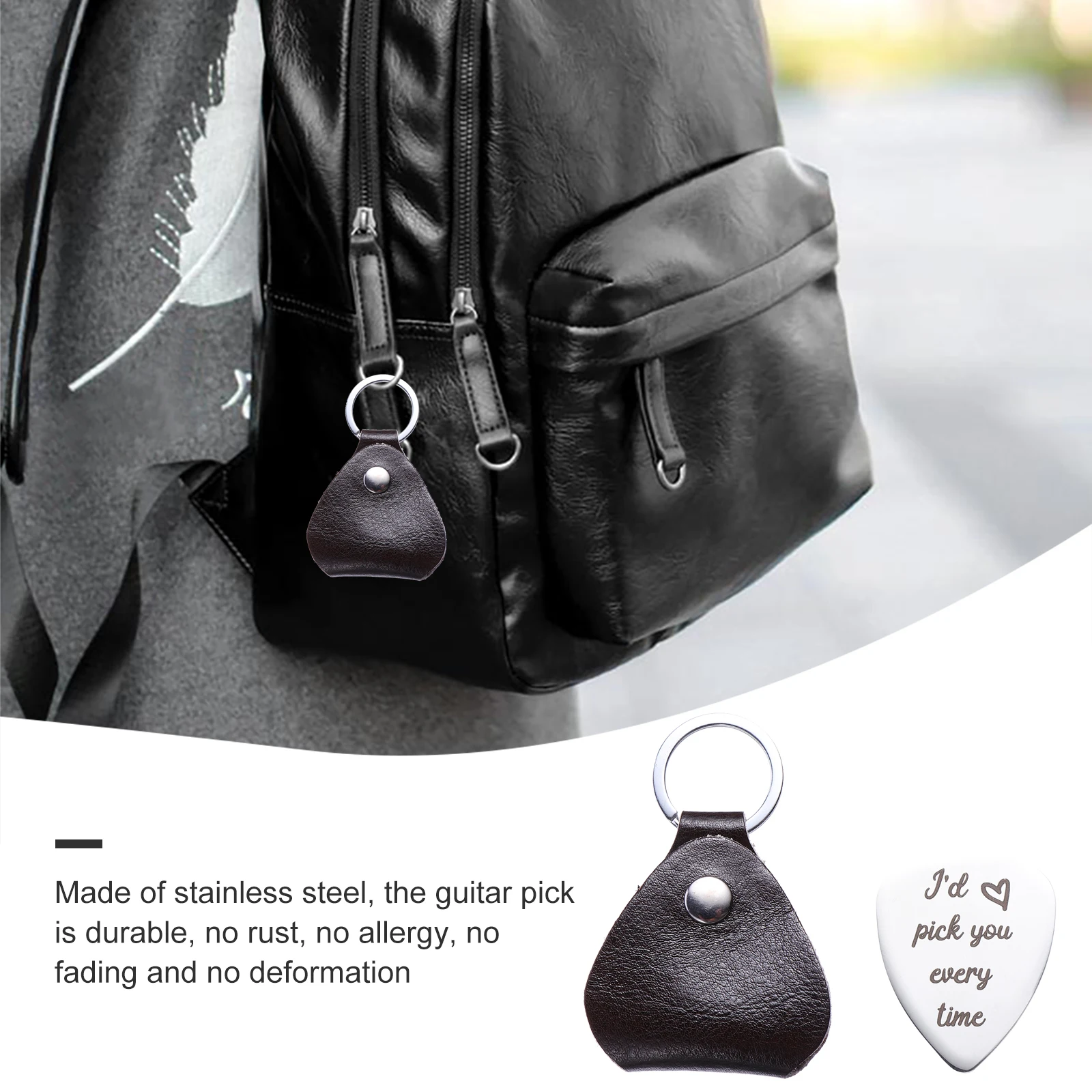 

1 set Guitar Pick Keychain Stainless Steel Thumb Pick For Bass Ukulele Smooth Edging Durable Valentine Gift Instrument