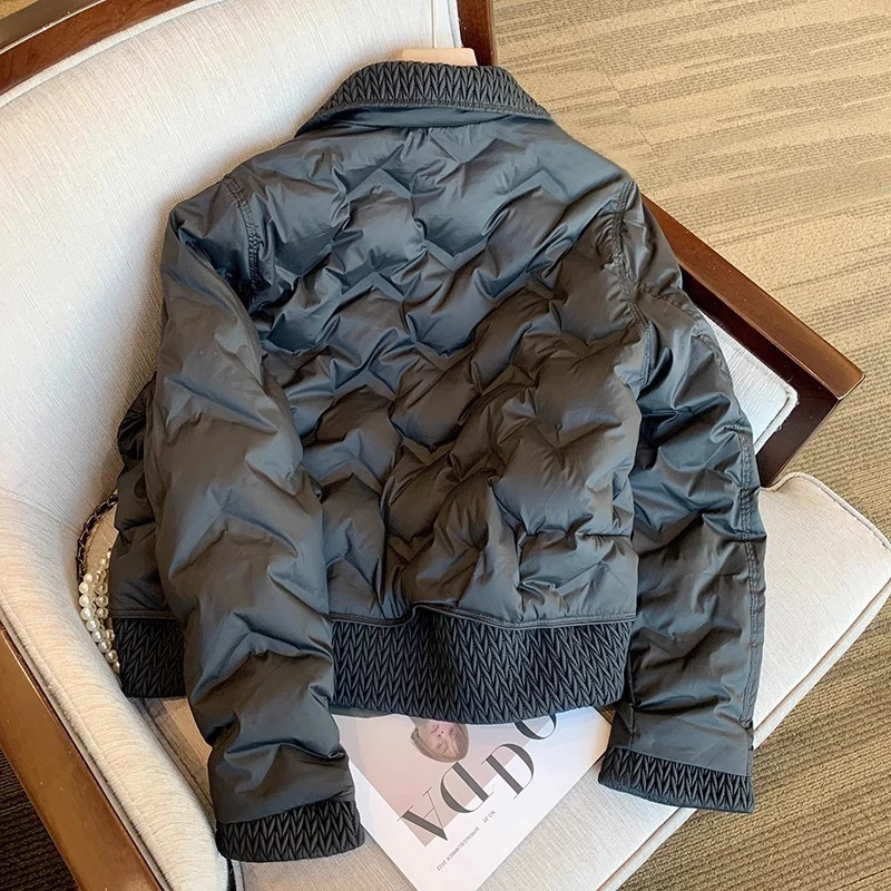 Slim Fit Lightweight Cotton Jacket for Women Black Warmth Collar Autumn Winter Fashionable Versatile Short Coat Korean Style
