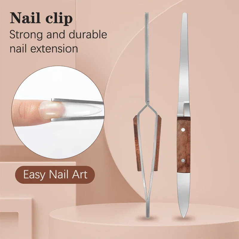 Gel Quick Building Extension Nail Shaping Tweezers Stainless Steel Multifunctional Curve Pinching Tool Wooden Handle Tips Clips