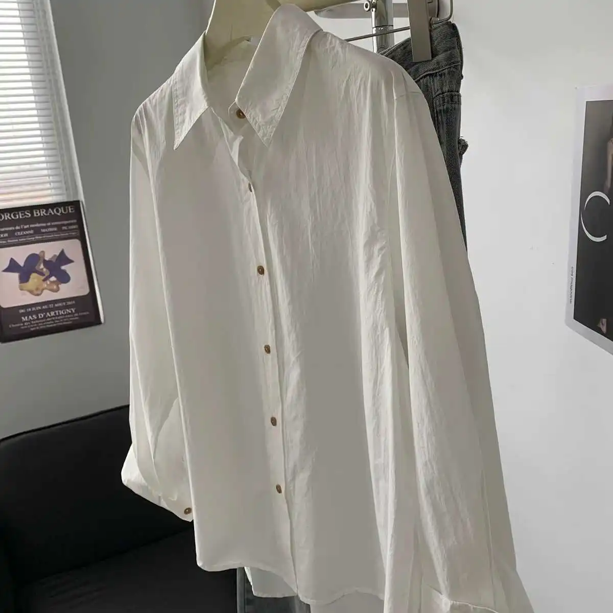 

Ретро-люксовая женская блузка из чистого хлопка в гонконгском стиле, ранняя осень 2025, новая корейская модель, универсальный топ в корейском стиле