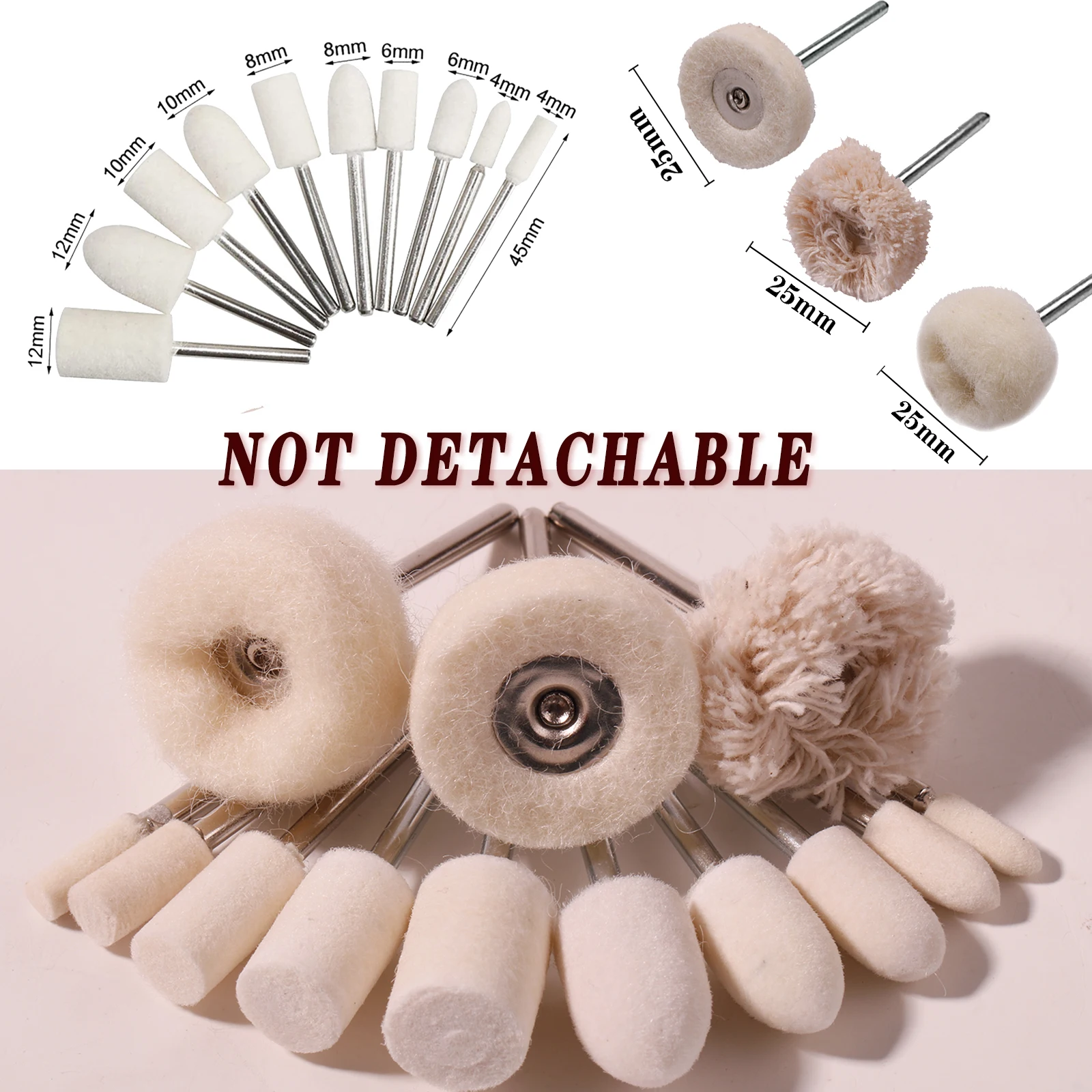Picture 4: Wool Felt Buffing Wheels,  Detachable Polishing Wheel Replaceable For Rotary Tool Accessories
